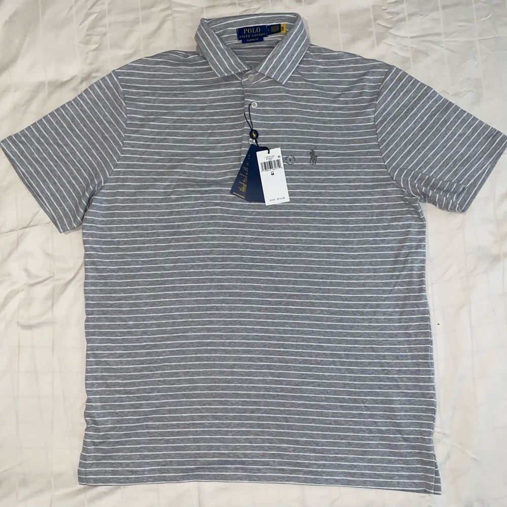 Ralph Lauren Men's Polo Shirt in Gray and White Stripes